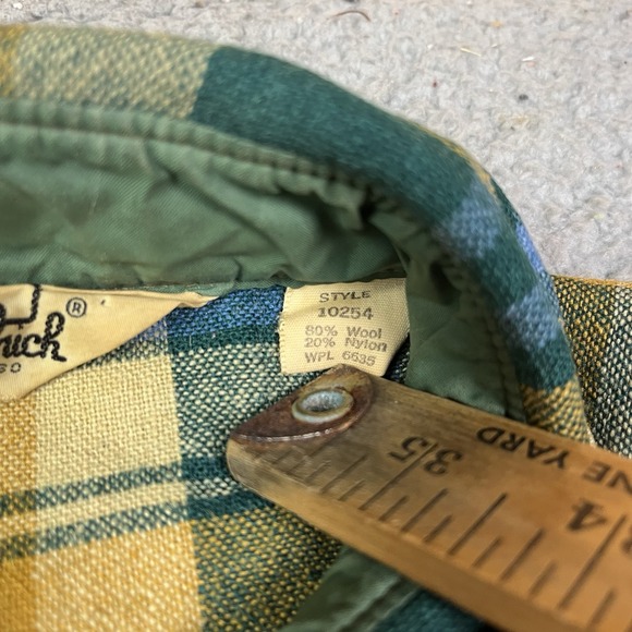 VTG 70s Woolrich Green Yellow Blue Plaid Long Sleeve Shirt USA Made Button Up - Picture 3 of 7